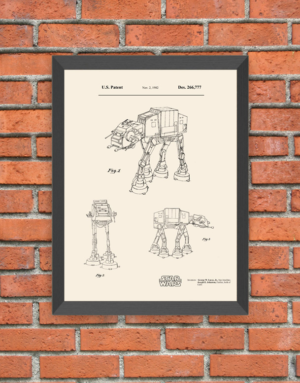Cuadro patente Imperial Walker Star Wars, Tamaños 31X38cm y 24.5X30.5cm