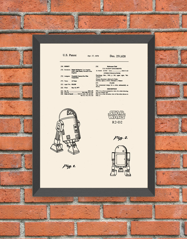 Cuadro patente R2D2 Stra Wars, Tamaños 31X38cm y 24.5X30.5cm